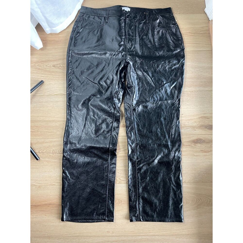 NWOT Good American Faux Leather Pants Size 16 - High Shine, Black Coated Finish